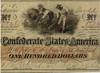 Sepia image of a confederate $100 bill