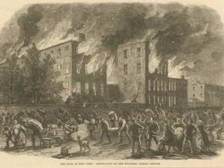 an illustration of the riots in new york destruction of the orphan asylum for black children