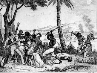 "Burning of the Plaine du Cap - Massacre of whites by the blacks" drawing