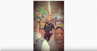 Two men with masks being followed