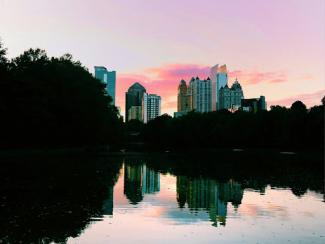 city skyline at sunset