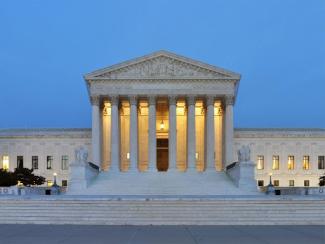 panorama of the us supreme court building at dusk