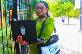 Woman census address canvassing 