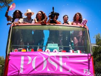 the cast poste at los angeles pride parade