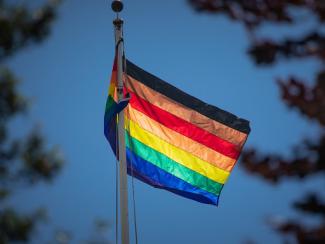 pride flag flying in the wind