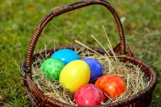 easter basket with colorful eggs