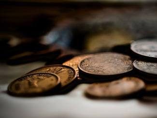 close up of a pile of coins