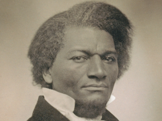 black and white portrait photo of frederick douglass