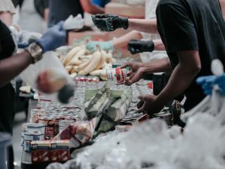 sorting canned goods