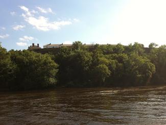 fort snelling viewed from a distance from the mississippi river