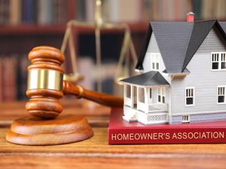 gavel next to figurine that says homeowners association