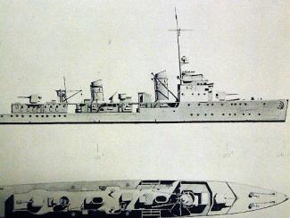 picture of a battle ship from the side and top