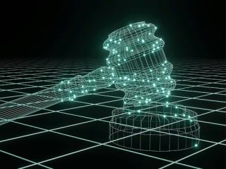 3d image of a judges hammer on a black background 