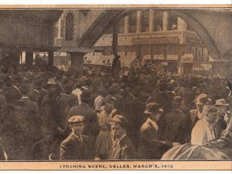 postcard commemorating the lynching of Allen Brooks in Dallas in 1910