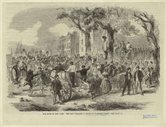 illustration of riots in new york and mob lynching