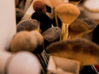 close up of makeup brushes