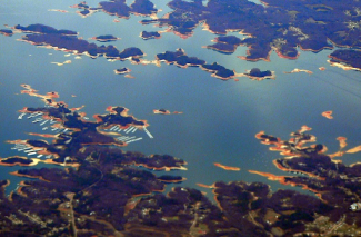aerial view of islands and coves 
