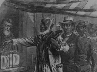 illustration of black man casting his first vote