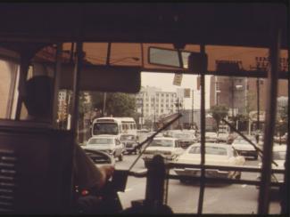looking out from a bus