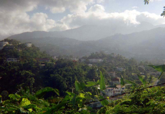 village in a green mountainside
