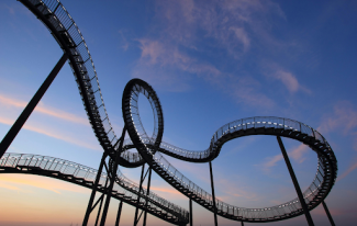 roller coaster in a sunset
