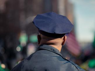 back of police man's head