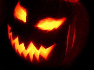 jack o lantern lit up in the dark