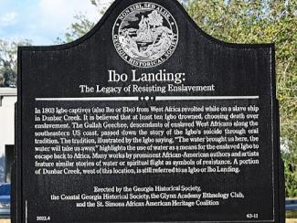 sign that describes history behind the site of the ibo landing